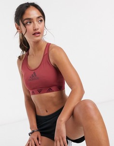Бордовый спортивный бюстгальтер с логотипом adidas Training-Красный