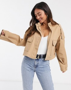Светло-бежевая короткая куртка свободного кроя ASOS DESIGN-Розовый