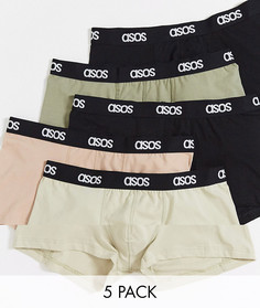 Набор из 5 боксеров-брифов с логотипом на поясе ASOS DESIGN - Скидка-Мульти