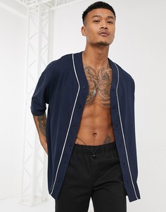 Темно-синяя бейсбольная рубашка oversized из трикотажа ASOS DESIGN-Темно-синий