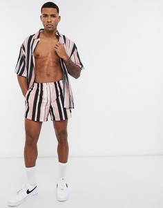 Бело-розовая свободная рубашка в полоску SikSilk-Розовый