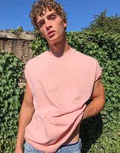 Розовая удлиненная oversize-футболка с отворотами на рукавах ASOS DESIGN-Розовый