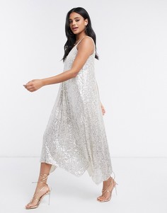 Серебристое платье с пайетками River Island-Серебряный