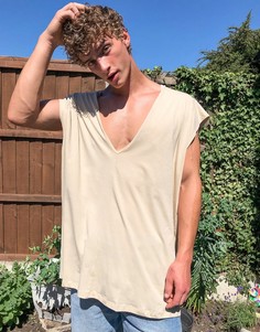 Бежевая oversized-майка с глубоким V-образным вырезом ASOS DESIGN-Бежевый