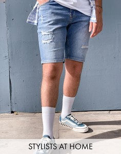 Синие джинсовые шорты скинни с рваной отделкой ASOS DESIGN-Синий