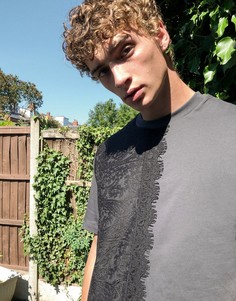 Черная свободная футболка с кружевом ASOS DESIGN-Черный
