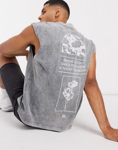 Oversized-футболка без рукавов с принтом на груди и спине ASOS DESIGN-Серый