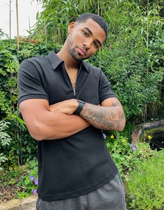 Поло черного цвета с молнией Selected Homme-Черный