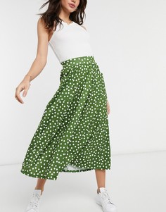 Юбка миди с карманами в горошек цвета хаки ASOS DESIGN-Зеленый