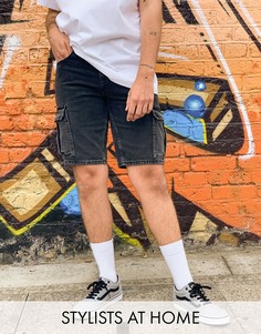 Черные джинсовые шорты карго ASOS DESIGN-Черный