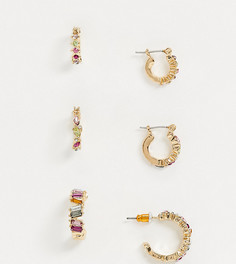 Набор разноцветных серег-колец со стразами Reclaimed Vintage inspired-Золотой