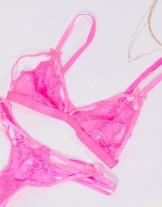 Кружевной бюстгальтер с лямками и бантиками ASOS DESIGN-Розовый