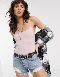 Боди из трикотажа на бретельках Free People-Розовый