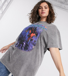 Серая футболка в стиле oversized с принтом New Girl Order Curve-Серый