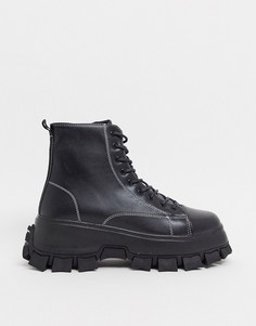 Черные ботинки из искусственной кожи на шнуровке ASOS DESIGN-Черный
