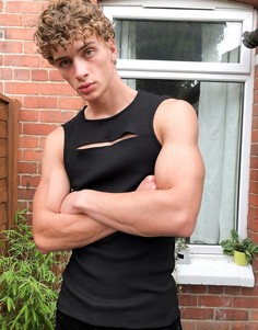 Черная обтягивающая майка с разрезом на груди ASOS DESIGN-Черный
