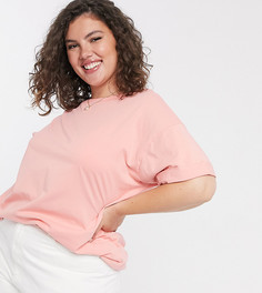 Розовая свободная футболка с отворотами ASOS DESIGN Curve-Розовый