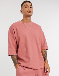 Плотная розовая футболка в стиле oversized с вафельной текстурой от комплекта ASOS DESIGN-Розовый