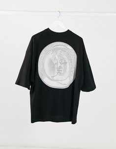 Черная oversized-футболка с принтом на спине ASOS DESIGN-Черный