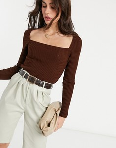 Коричневый фактурный джемпер с квадратным вырезом ASOS DESIGN