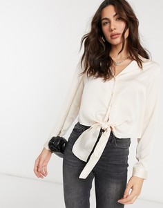 ​​​​​​​Атласная рубашка с длинными рукавами и завязкой ASOS DESIGN-Коричневый