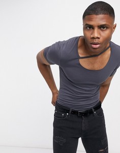 Выбеленная черная обтягивающая футболка ASOS DESIGN-Серый