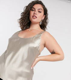 Атласный топ на бретельках с овальным вырезом ASOS DESIGN Curve-Серый