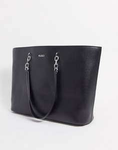 Черная кожаная сумка Hugo Boss-Черный
