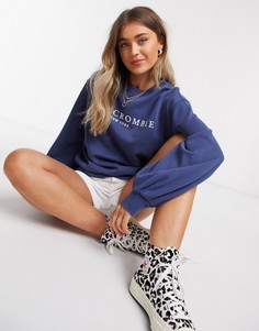 Синий джемпер с круглым вырезом и объемными рукавами Abercrombie & Fitch