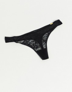Черные прозрачные кружевные стринги Gossard Glossies-Черный