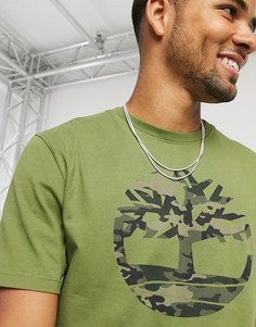 Темно-зеленая футболка с принтом Timberland-Зеленый