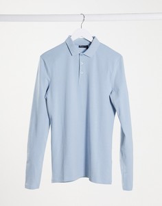 Синее обтягивающее поло с длинными рукавами ASOS DESIGN-Синий