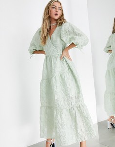 Фактурное платье миди с запахом и цветочным рисунком ASOS EDITION-Зеленый