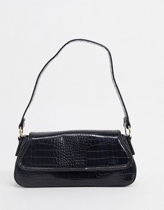 Черная сумка на плечо в стиле 70-х с эффектом крокодиловой кожи ASOS DESIGN-Черный