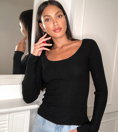 Лонгслив с овальным вырезом ASOS DESIGN Tall-Черный