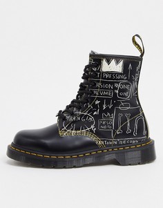 Черные ботинки с 8 парами люверсов Dr Martens x Basquiat 1460-Черный