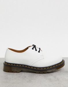 Белые туфли на плоской подошве с 3 парами люверсов Dr Martens 1461-Белый