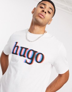 Белая футболка с большим логотипом HUGO-Белый