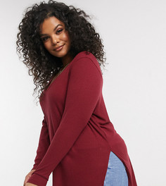 Бордовый длинный топ в рубчик с разрезами по бокам ASOS DESIGN Curve-Зеленый