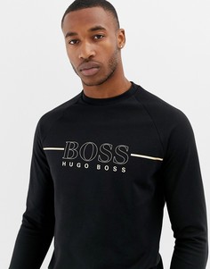 Свитшот с логотипом и круглым вырезом BOSS-Черный
