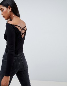 Лонгслив с решетчатой отделкой на спине ASOS DESIGN-Черный