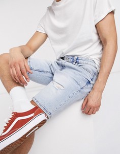 Синие рваные джинсовые шорты скинни Bershka-Синий