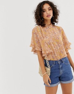 Блузка с цветочным принтом и оборками Vero Moda-Мульти