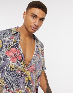 Разноцветная рубашка с цветочным принтом Bershka-Бежевый