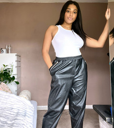 Суженные книзу брюки из искусственной кожи ASOS DESIGN Curve-Черный