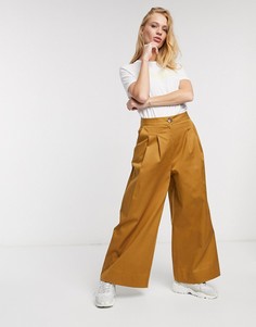Коричневые атласные брюки с широкими штанинами и завышенной талией Selected-Коричневый