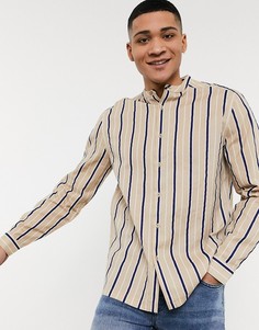Бежевая свободная рубашка в полоску с воротником на пуговице ASOS DESIGN-Бежевый
