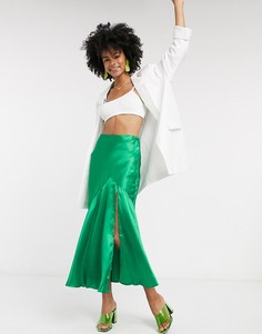 Зеленая атласная юбка миди с разрезом ASOS DESIGN-Зеленый