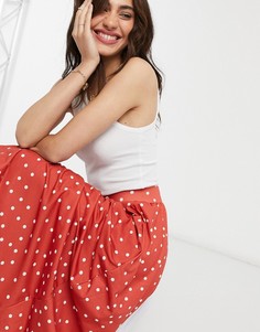 Юбка миди в горошек с карманами ASOS DESIGN-Красный