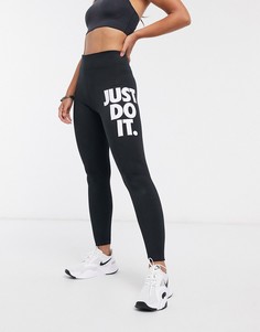 Черные леггинсы с завышенной талией и принтом на бедре Nike-Черный